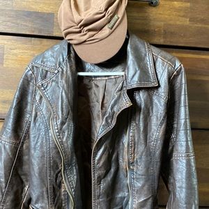 Brown hat & Leather Jacket